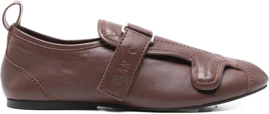 Plan C Leren sneakers met gespbandje Bruin