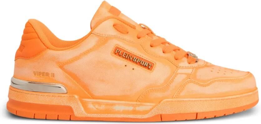 Plein Sport Leren sneakers met verfspray-effect Oranje