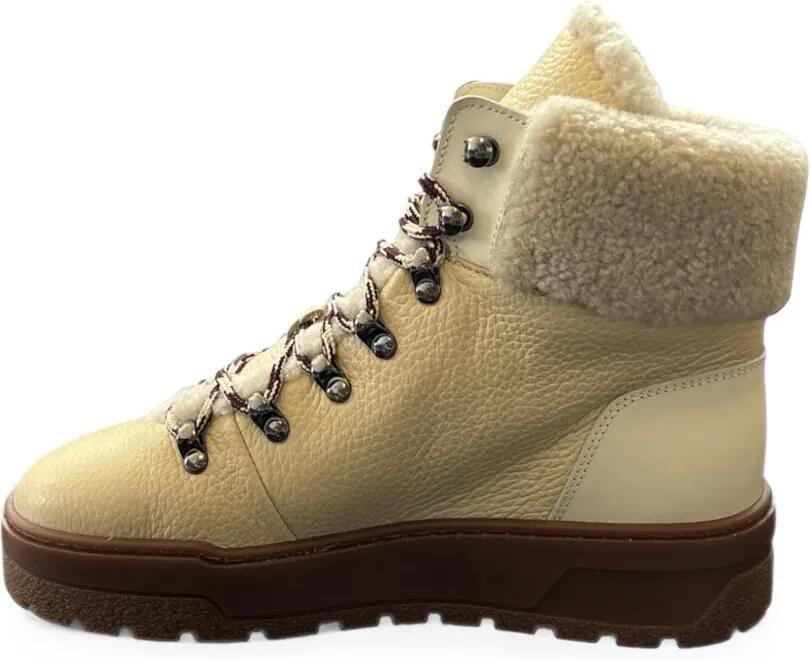 Pollini Ice Cracker leren enkellaarzen met lammy afwerking Beige