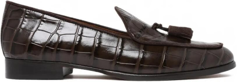 Pollini Outline Belgian loafers met krokodillen-effect en kwastje Bruin