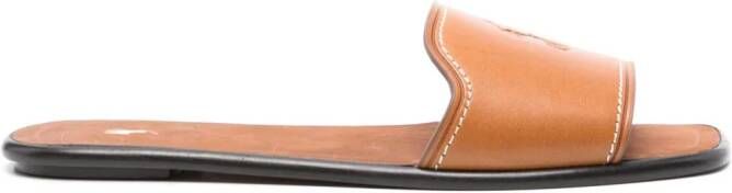 Polo Ralph Lauren Leren sandalen met logo-reliëf Bruin