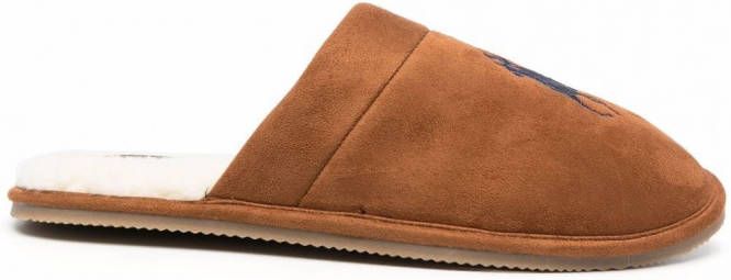Polo Ralph Lauren Polo Pony slippers met borduurwerk Bruin