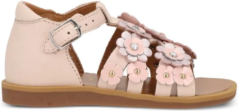 Pom D api Kids Leren sandalen met bloemapplicatie Roze