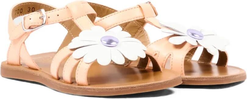 Pom D api Kids Leren sandalen verfraaid met bloe Beige