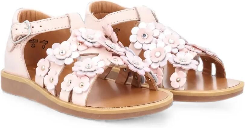 Pom D api Kids Sandalen met gespsluiting en bloemapplicatie Beige