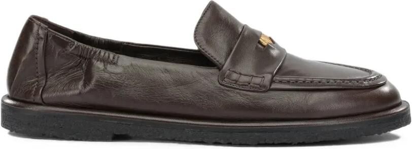 Pomme D´Or Leren loafers met logoplakkaat Bruin
