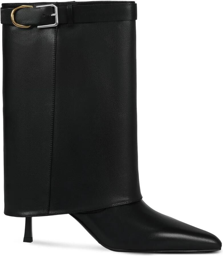 POTAMY 70mm leren laarzen met gesp Zwart