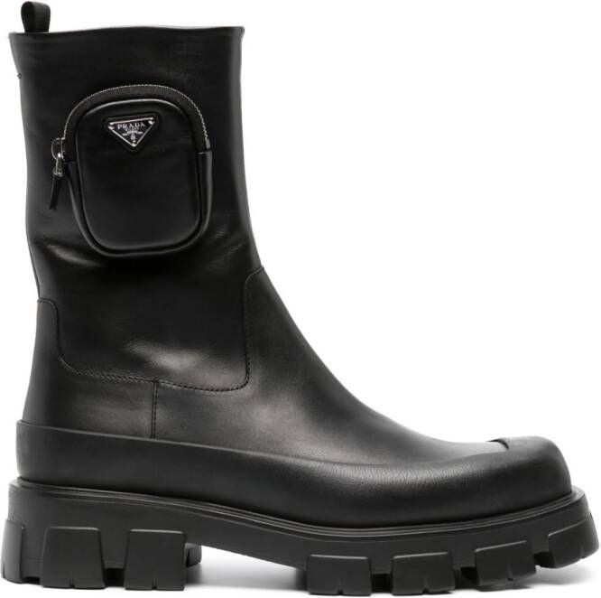 Prada Cobblestone pouch-detail leather boots Zwart