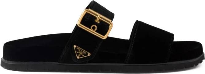 Prada Fluwelen loafers met logo Zwart