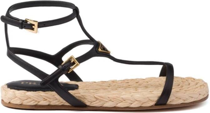 Prada Leren sandalen met logo Zwart