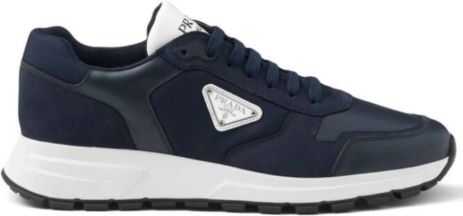 Prada Leren sneakers met logo Blauw