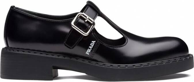 Prada Mary Jane loafers met logoprint Zwart