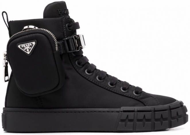 Prada Re-Nylon high-top sneakers met buidel Zwart
