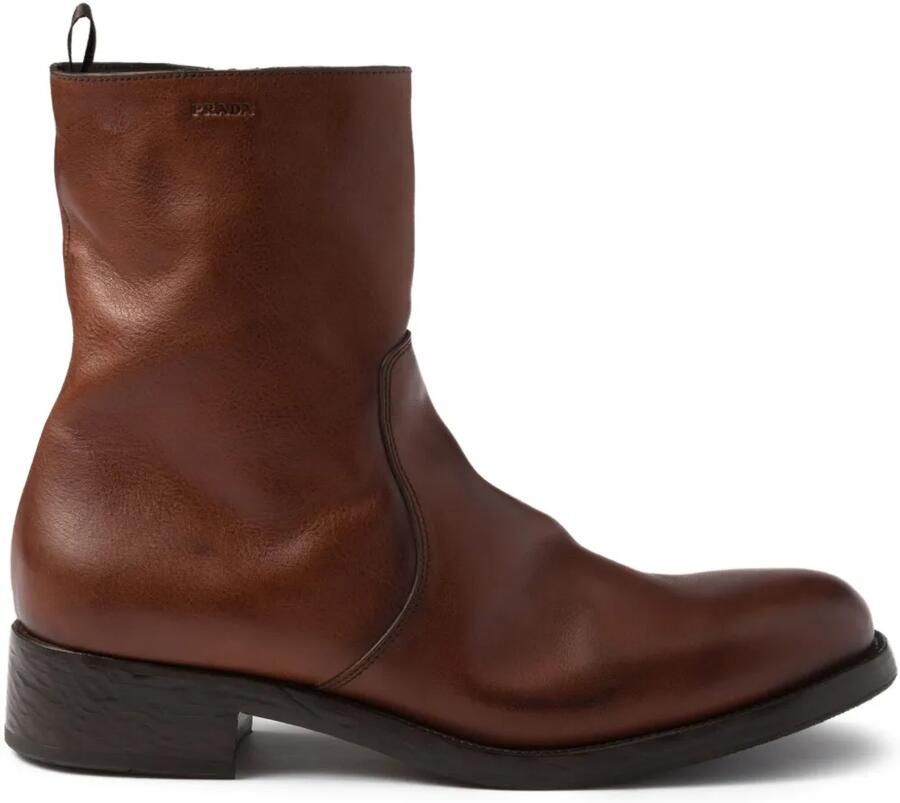 Prada 40 mm leren laarzen met rits Bruin
