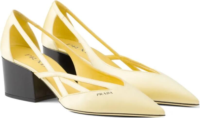 Prada 55 mm satijnen pumps met uitgesneden details Geel - Foto 4