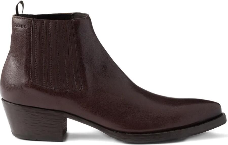 Prada 55mm leren Chelsea laarzen met ingezet detail Bruin
