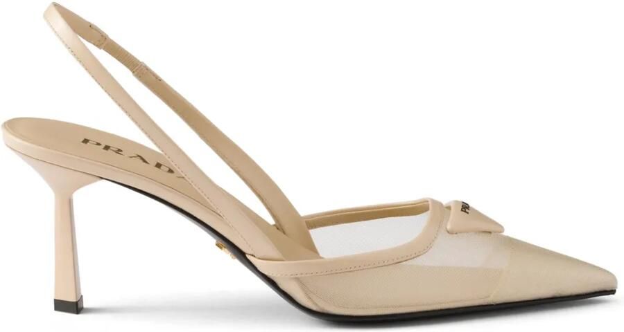 Prada 75 mm slingback pumps met mesh Beige