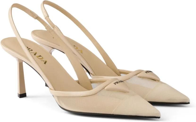Prada 75 mm slingback pumps met mesh Beige - Foto 5
