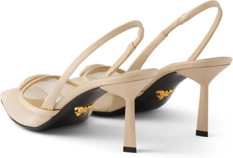 Prada 75 mm slingback pumps met mesh Beige - Foto 4