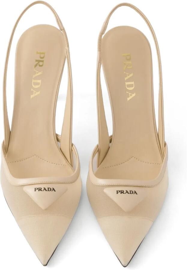 Prada 75 mm slingback pumps met mesh Beige - Foto 3