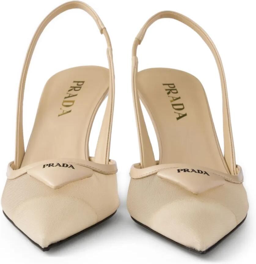 Prada 75 mm slingback pumps met mesh Beige - Foto 2