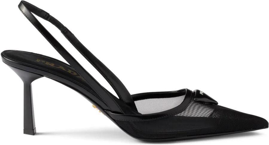 Prada 75 mm slingback pumps met mesh Zwart