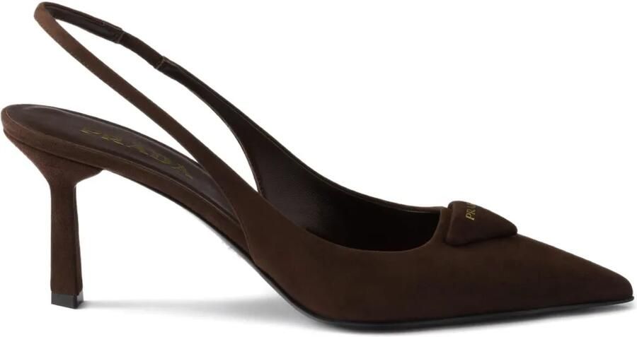Prada 75 mm slingback pumps met triangel logo Bruin