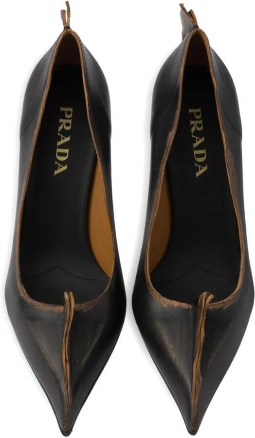 Prada 85 mm Antiqued leren pumps met puntige neus Zwart - Foto 4