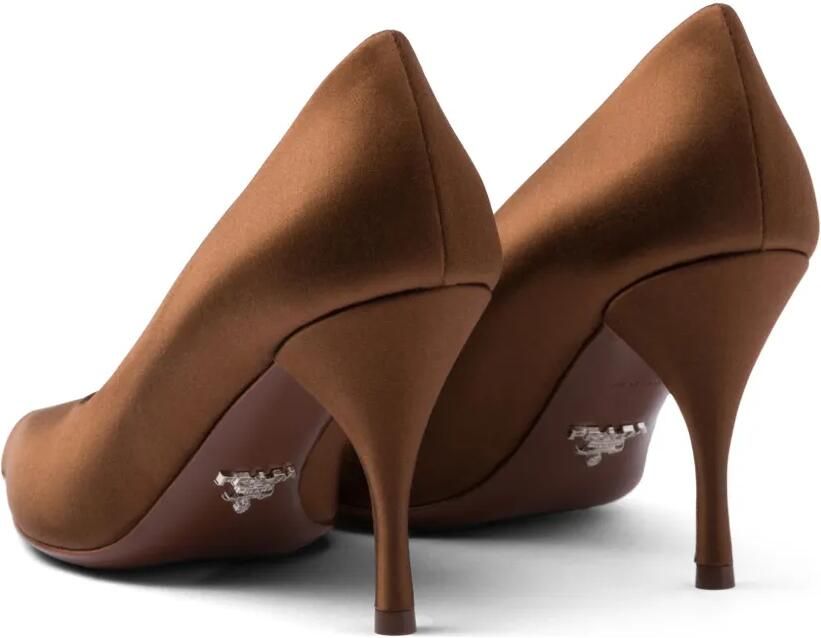 Prada 85 mm satijnen pumps Bruin - Foto 4