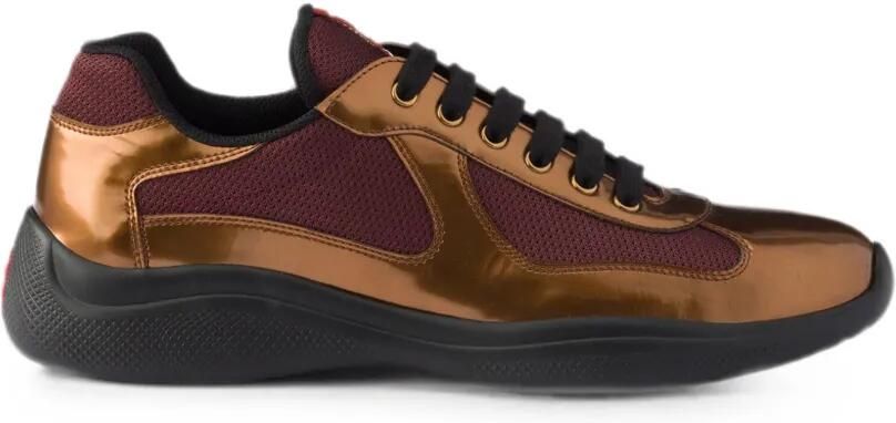 Prada America's Cup sneakers van metallic leer en fietsstof Bruin