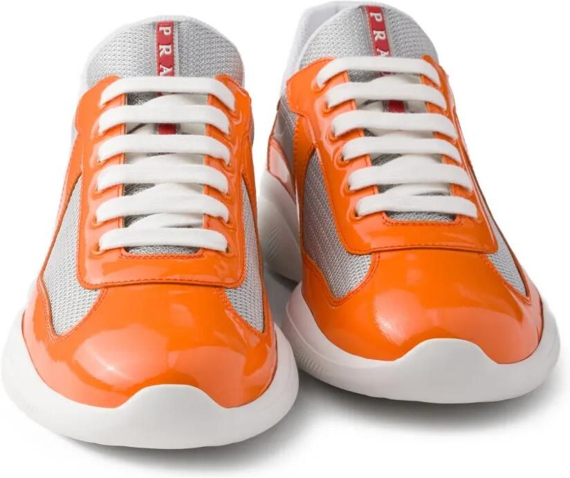 Prada America's Cup technische canvas en lakleren sneakers Oranje - Foto 3