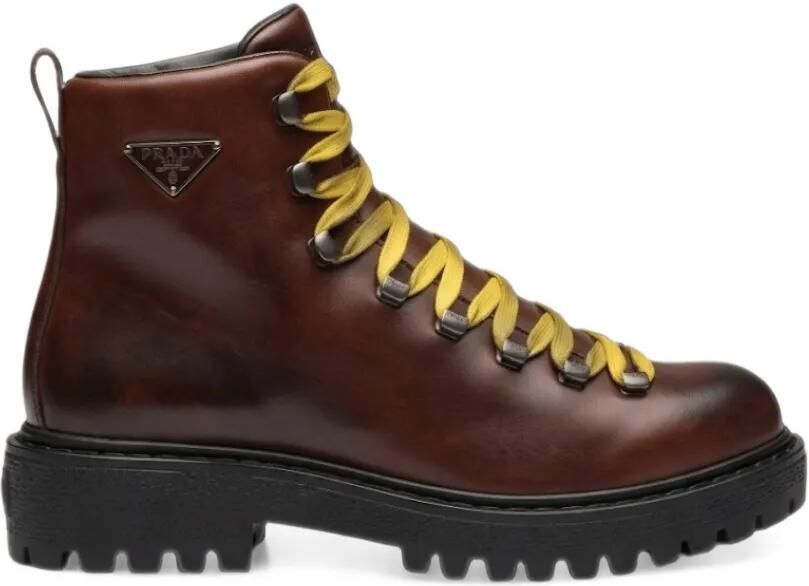Prada Antiqued leather lace-up ankle boots Bruin