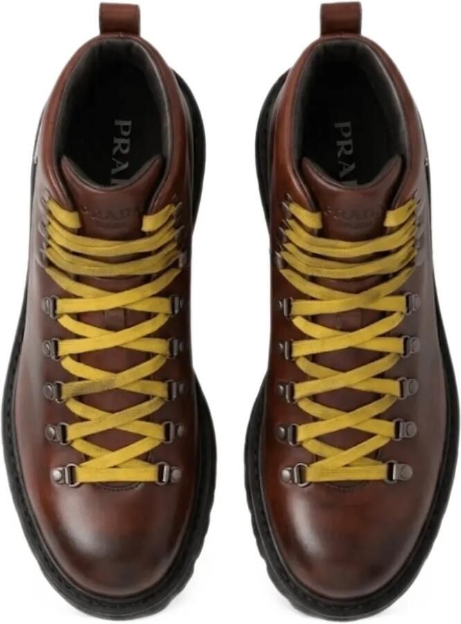 Prada Antiqued leather lace-up ankle boots Bruin - Foto 2