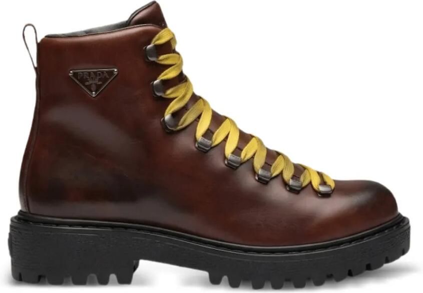 Prada Antiqued leather lace-up ankle boots Bruin