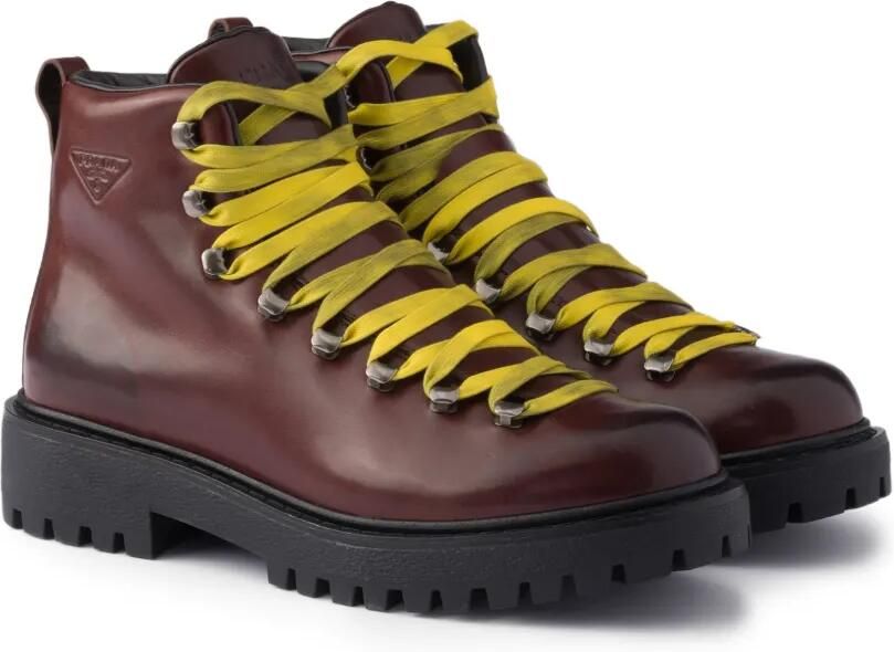 Prada Antiqued leren enkellaarzen met veters Bruin - Foto 4
