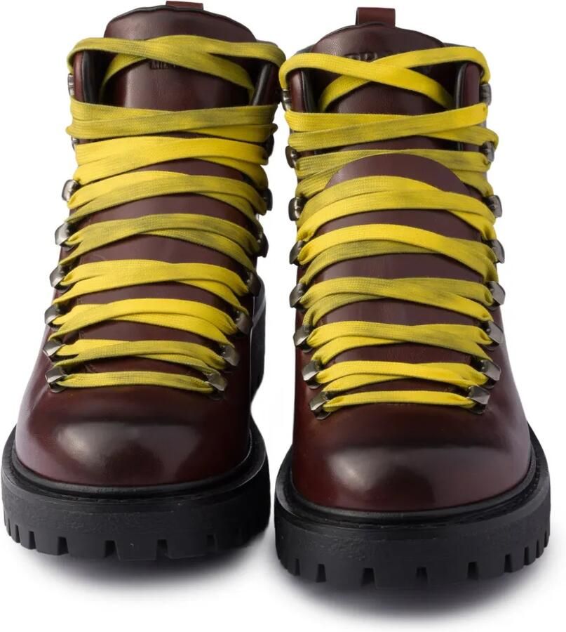 Prada Antiqued leren enkellaarzen met veters Bruin - Foto 2