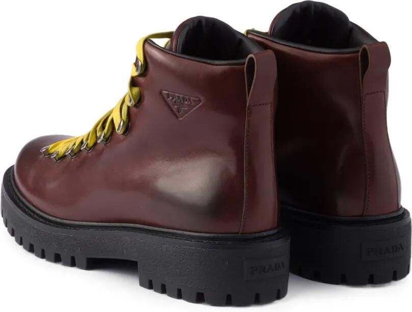 Prada Antiqued leren enkellaarzen met veters Bruin - Foto 3