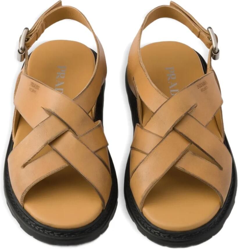 Prada Antiqued leren sandalen Beige - Foto 2