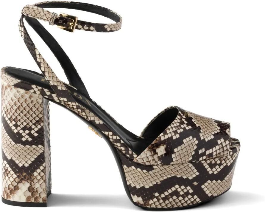 Prada Ayers leren plateausandalen met python-print Beige