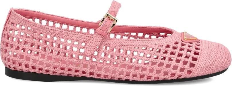 Prada Ballerina's met gehaakte afwerking en gespbandje Roze