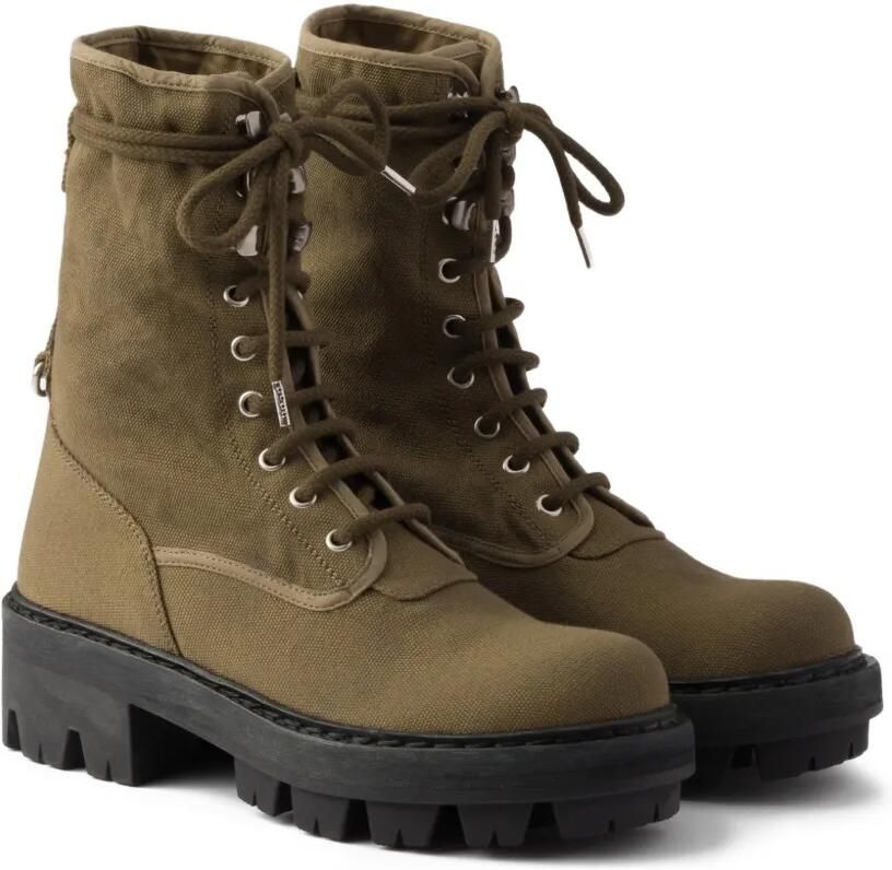 Prada Canvas lace-up enkellaarzen Groen - Foto 3