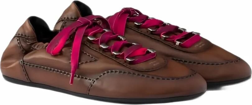 Prada Collapse antiqued nappa leather sneakers with hooks Bruin - Foto 3