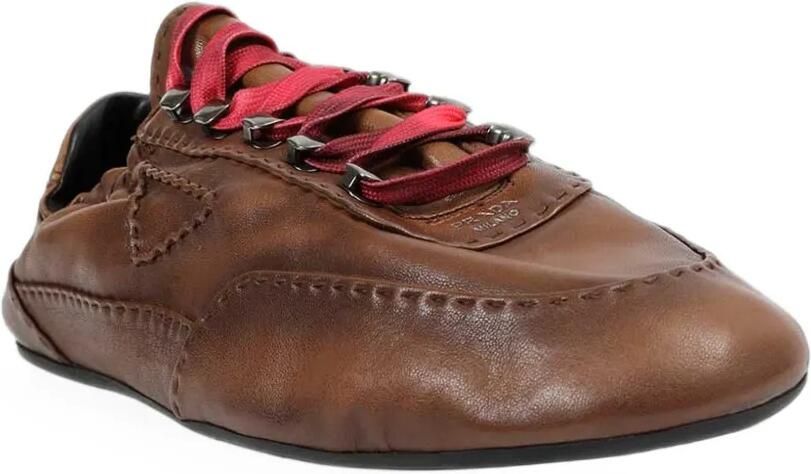 Prada Collapse antiqued-nappa-leather sneakers with hooks Bruin - Foto 3