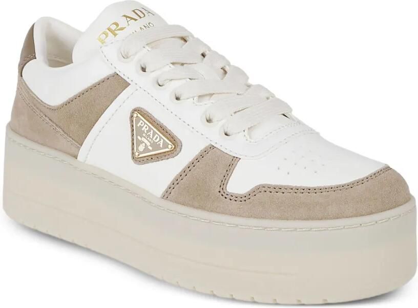 Prada Downtown Bold nappaleren en suède sneakers Beige - Foto 2