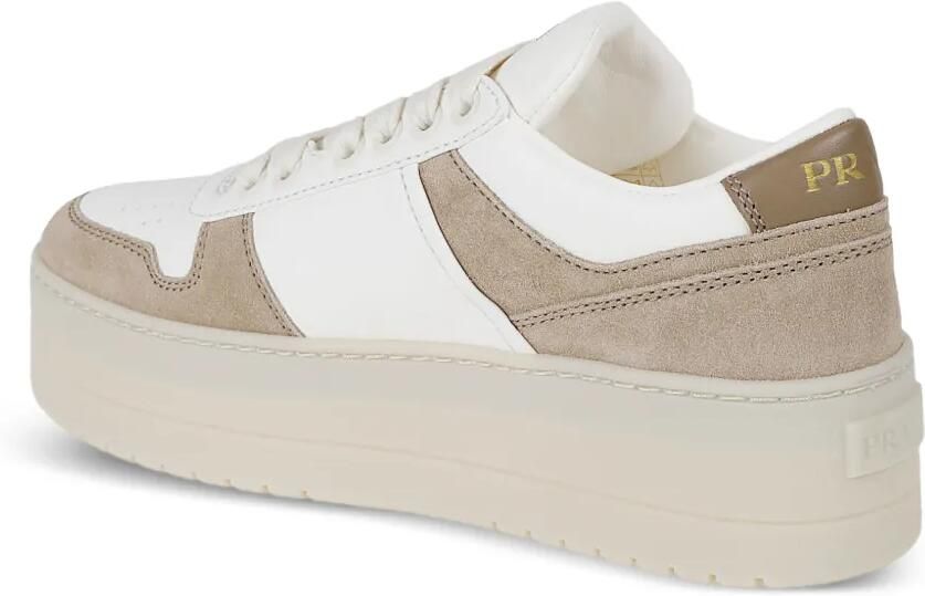 Prada Downtown Bold nappaleren en suède sneakers Beige - Foto 3