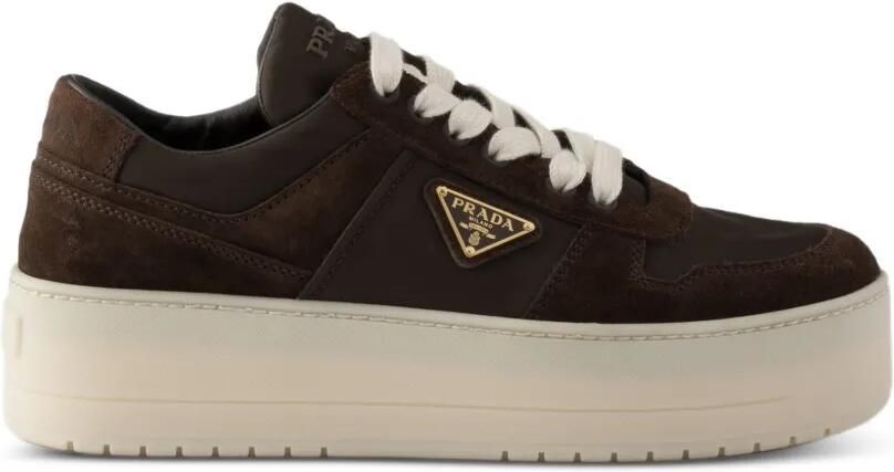 Prada Downtown Bold Re-Nylon en suède sneakers Bruin