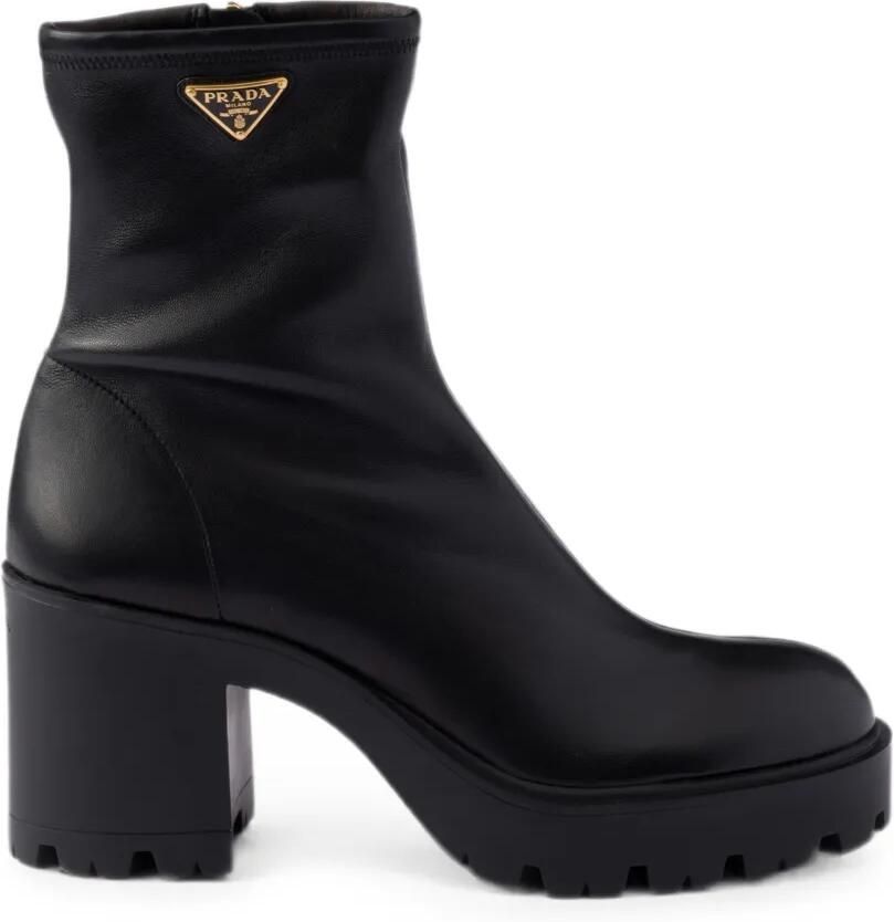Prada Enkellaarzen met plateauzool en logo-plakkaat Zwart