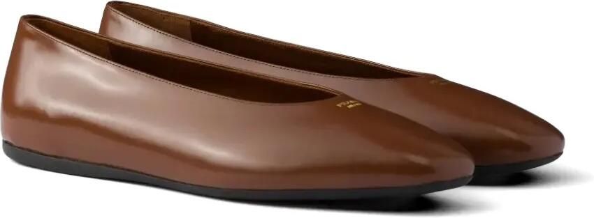 Prada Geborstelde leren ballerina's Bruin - Foto 2