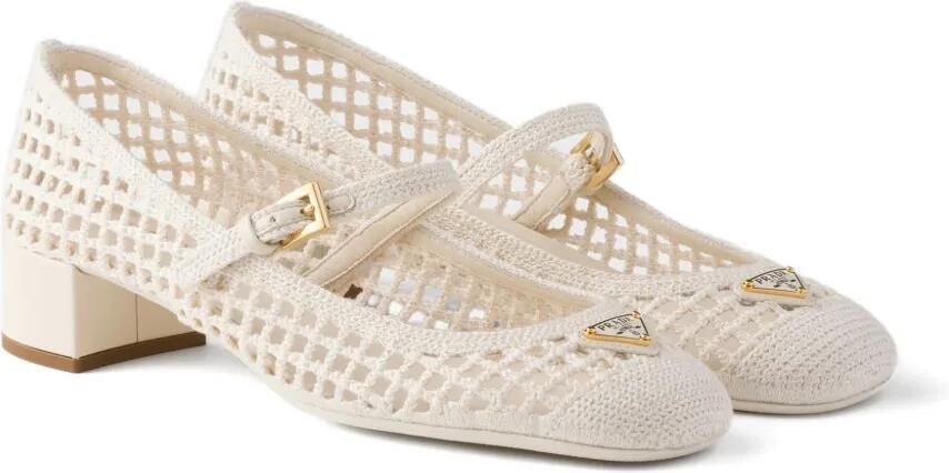 Prada Gehaakte pumps met blokhak Beige - Foto 4