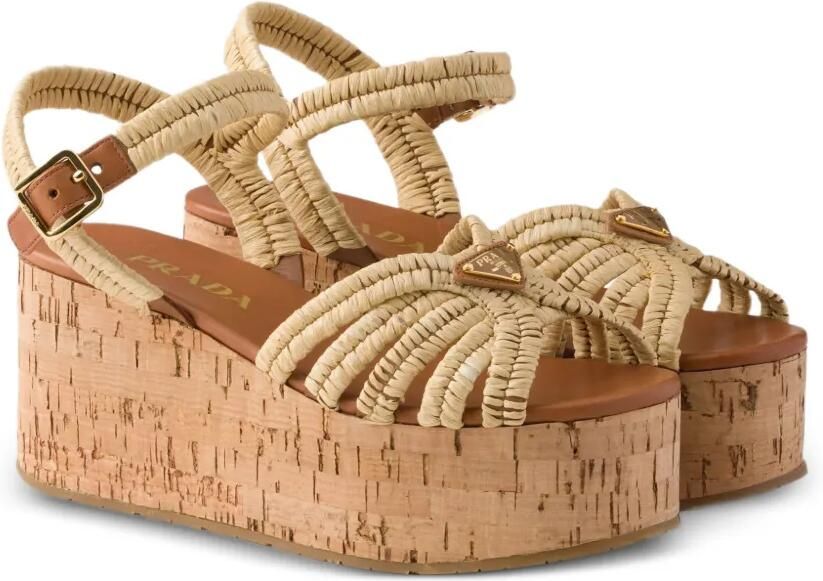 Prada Gehaakte sandalen met plateauzool Beige - Foto 4